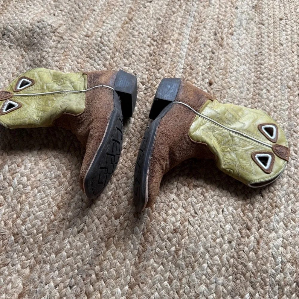 Ariat Kids Brown Roughout Lime Green Western Cowboy Boots Size 1.5 Country